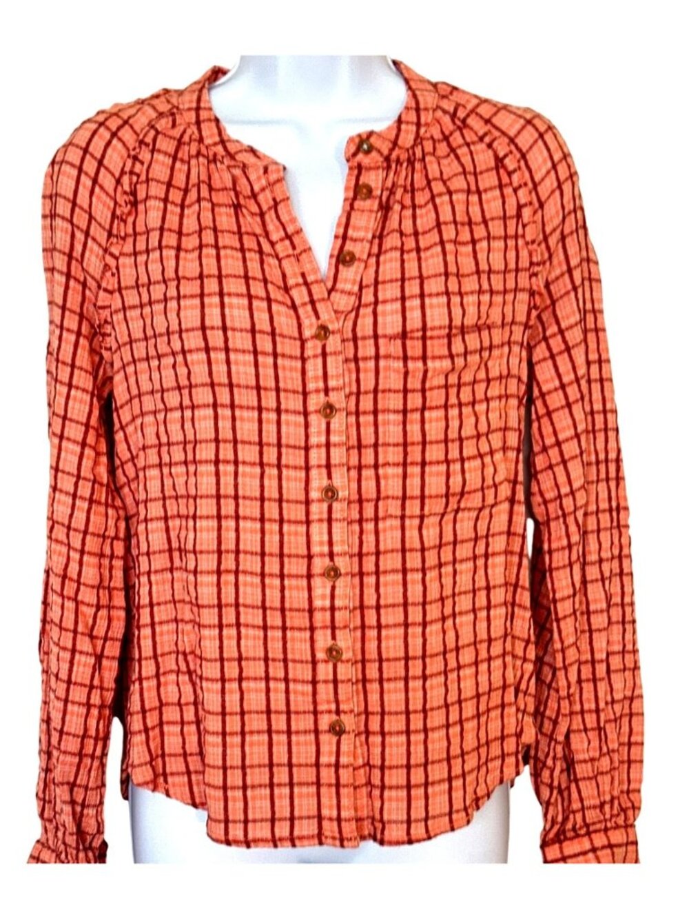 Anthropologie Pilcro Small Plaid Shirt Pink Button Down Relaxed Casual Cottage